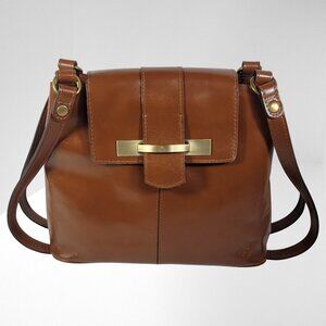 Patricia Nash Larone Flap Bag • Cognac Full‑Grain Leather • Heritage Collection